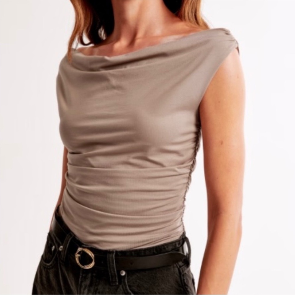 Abercrombie & Fitch Off The Shoulder Modal Stretch Rouched Tank Taupe Size Large